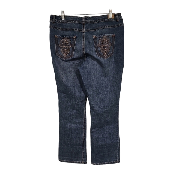 BANDOLINO Indigo denim Morgan high rise embroidered pockets jeans sz 14 - Picture 3 of 13